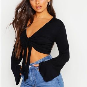 flare sleeve tie front crop top